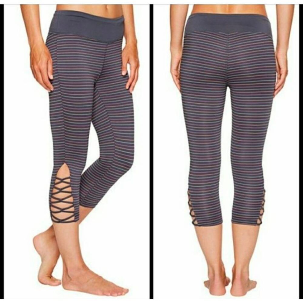🔺️Jockey Black Striped Lattice Cutout Athletic Cropped Pants Small